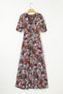 Reversible Two Way Wear Leopard Floral Print V Neck A Line Slit Midi Dress